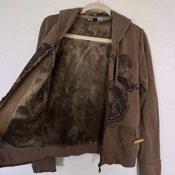 Volcom Jacket Womens Medium Faux Fur Lined Zip Up Hoodie Y2K Skater Punk 2000s - Picture 3 of 14